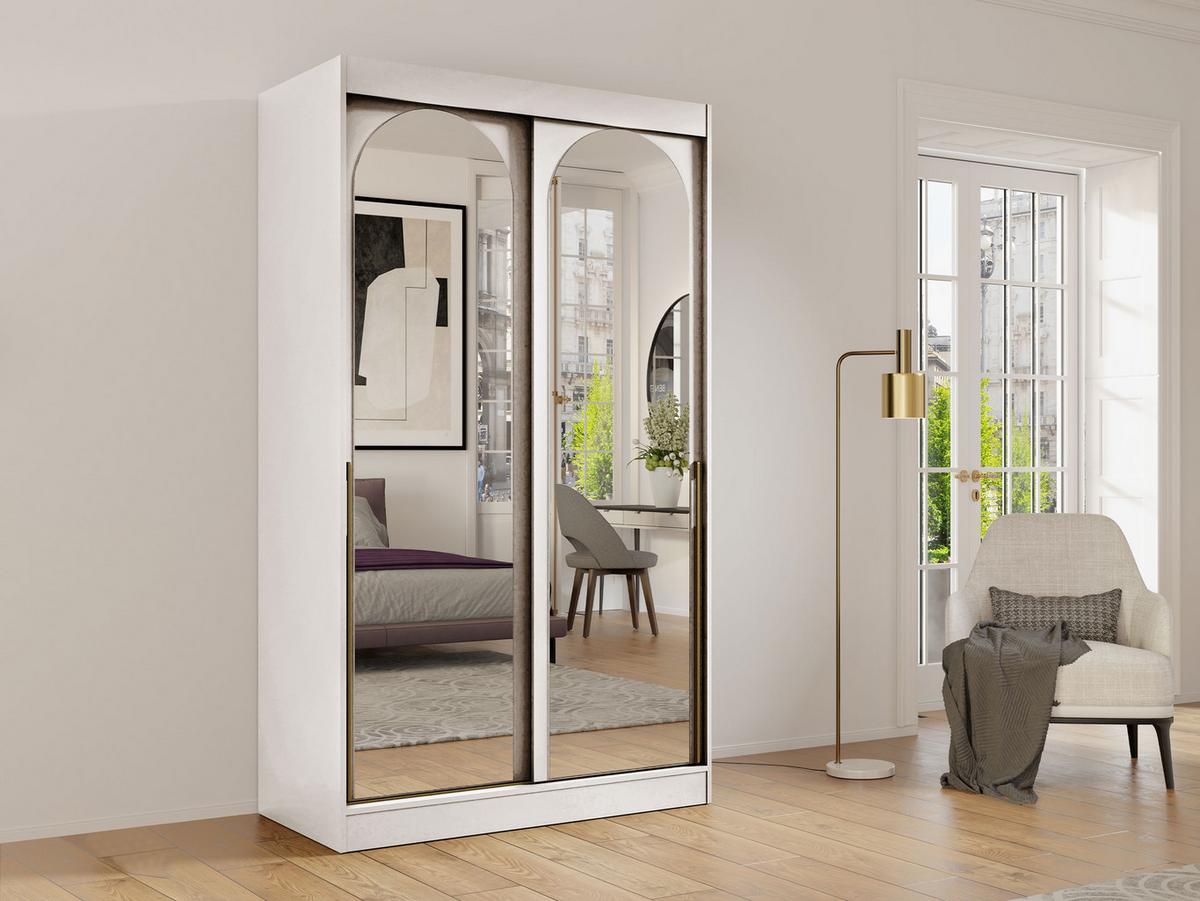 SCHIEBETÜRENSCHRANK Modin 120 - Kaschmir/Goldfarben, Holzwerkstoff/Kunststoff (120/216/65cm) - MIRJAN24