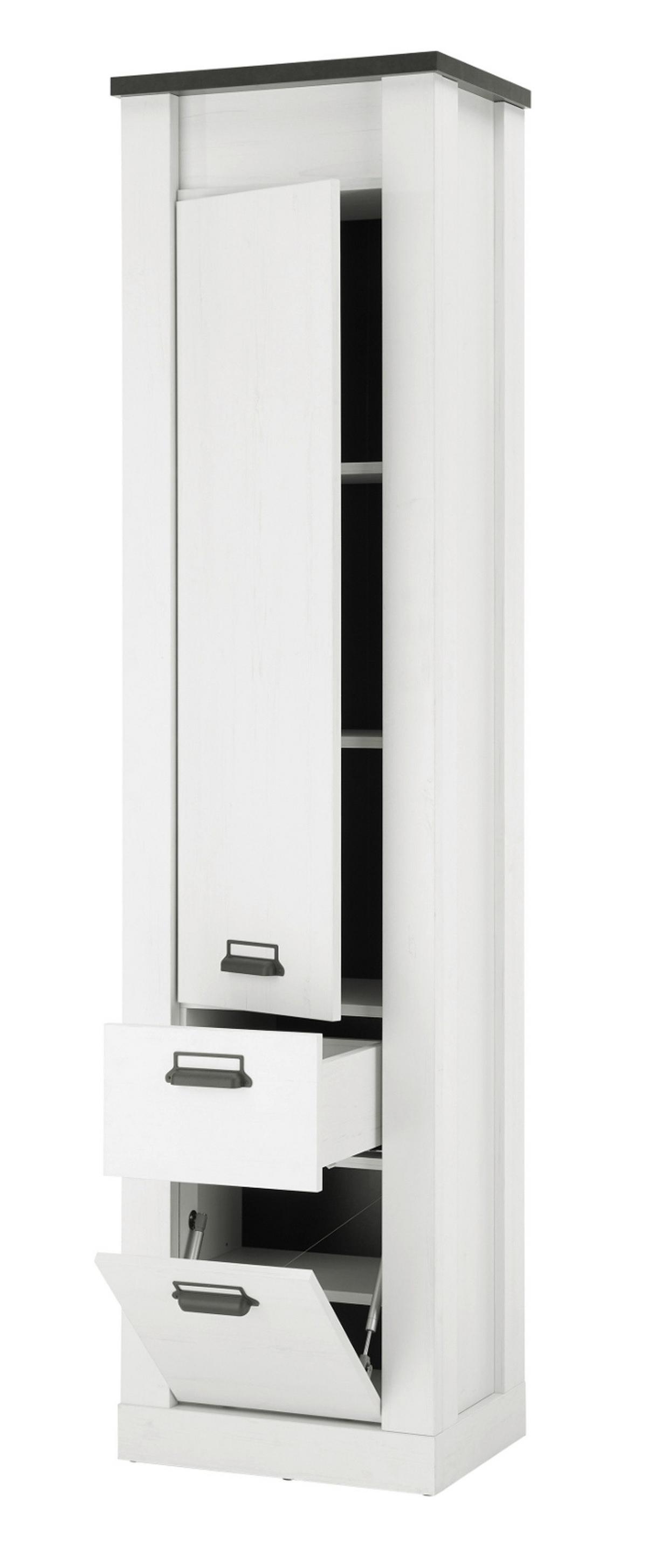 HOCHSCHRANK weiß Pinie, anthrazit Landhaus, Badschrank mit Soft-Close - Anthrazit/Weiß, Holzwerkstoff/Metall (51/201/38cm) - Furn.Design