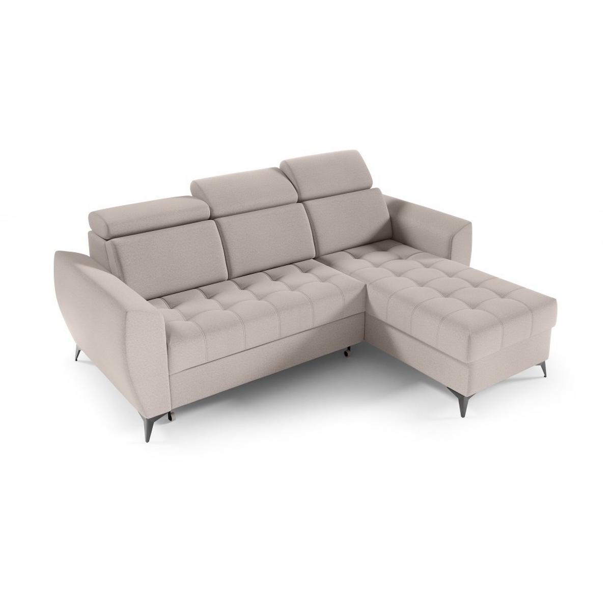 ECKSCHLAFSOFA Aurora I verstellbare Kopfstützen, Beige - Beige/Schwarz, Textil (235/176cm) - Beautysofa