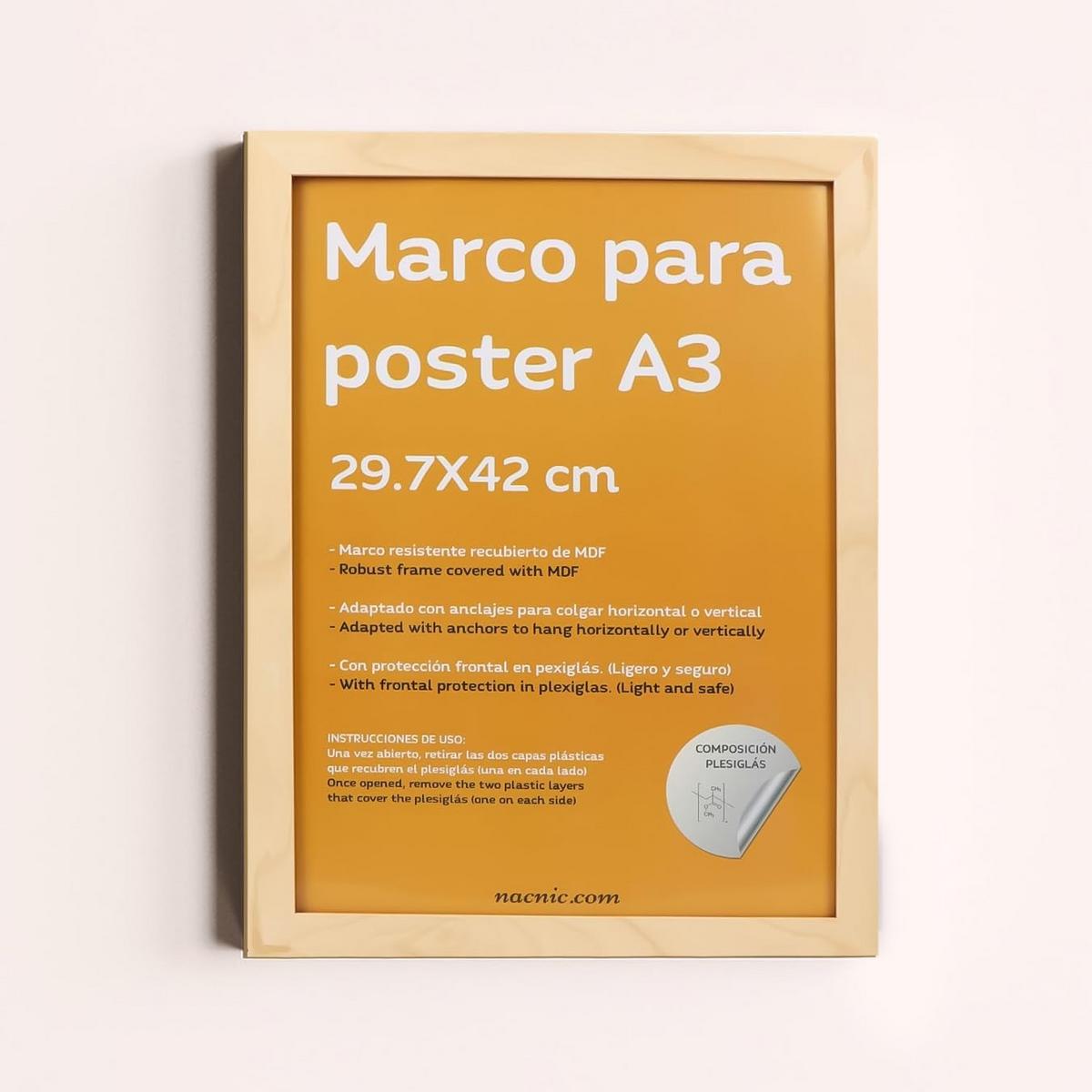 RAHMEN Set mit 4 aus MDF und Acrylglas Schutz und Aussteller für Fotografien, Bilder, Poster, Gemälde, Dekoration für Haus Farbe Hellholz A3 - Beige, Holz (29.7/3cm) - Nacnic