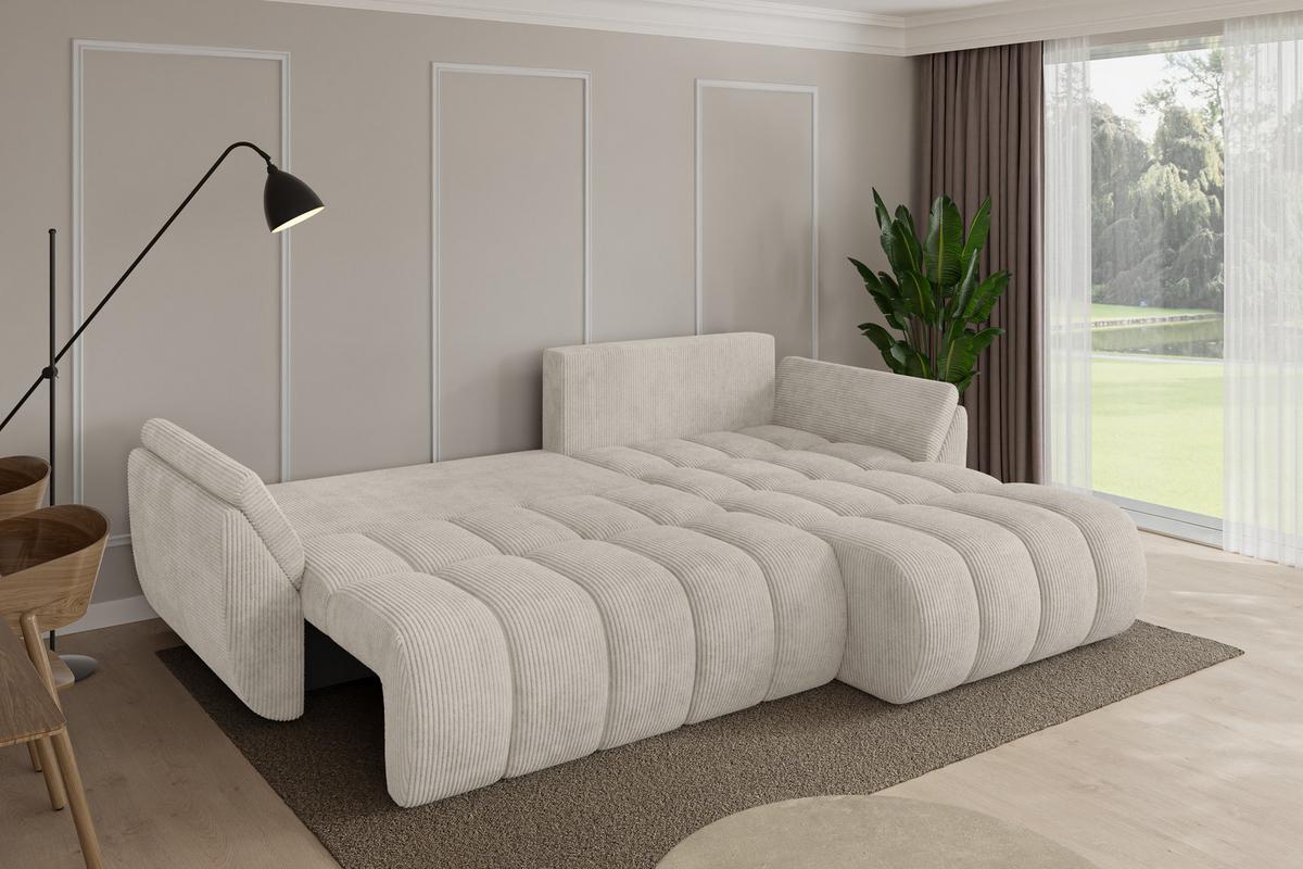 ECKSOFA mit Schlaffunktion Ottomane Rechts TOKO-L-v1 277x194x86 Creme Cord - Ecru/Creme, Holzwerkstoff/Kunststoff (277/194cm) - ALTDECOR