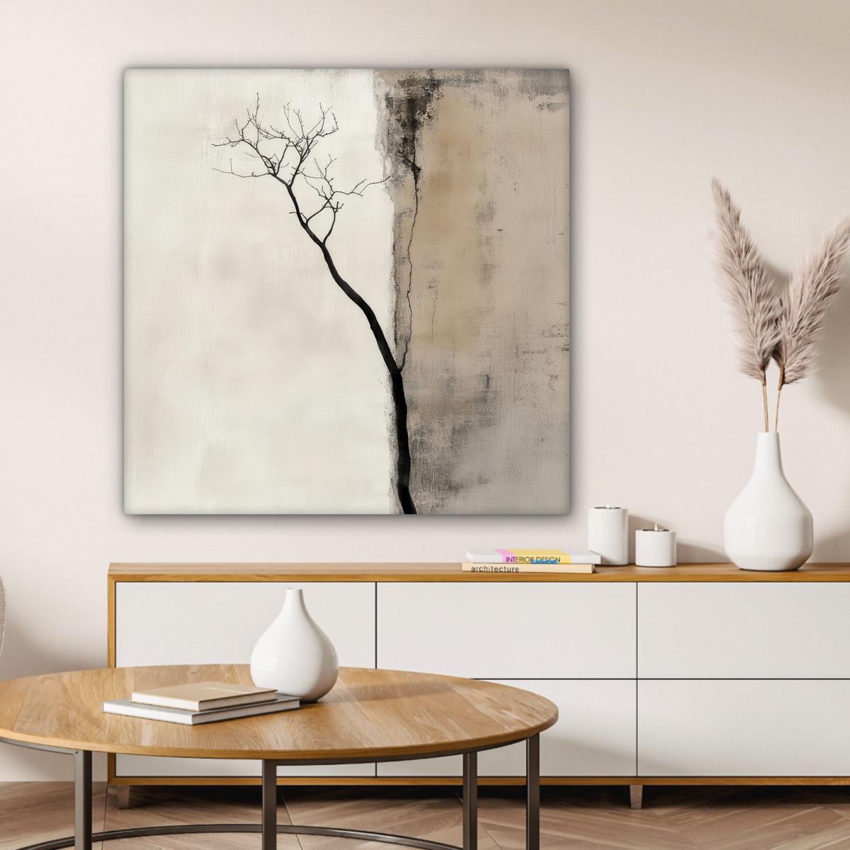 LEINWANDBILD Wabi sabi - Pflanze - Beige Deko Groß 90x90 cm - Taupe, Textil (90/90cm) - MuchoWow