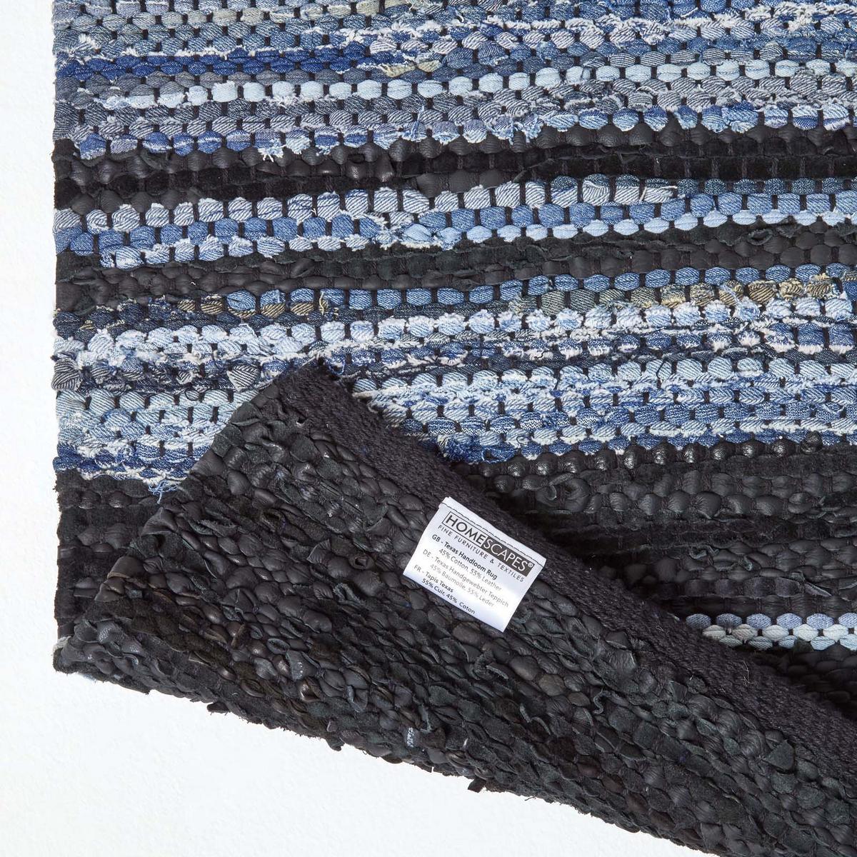 HANDWEBTEPPICH Texas, Leder & Denim 120/170 cm - Blau, Textil (120/170cm) - Homescapes