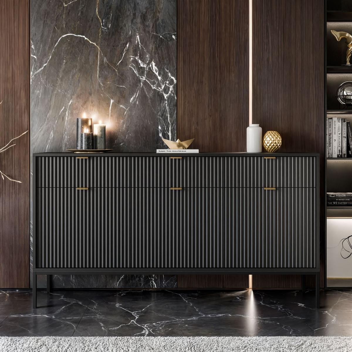 SIDEBOARD CORTADO KSZ154 MIT SCHUBLADEN 154 CM SCHWARZ - Schwarz, Holzwerkstoff (154/83/39cm) - Lookway