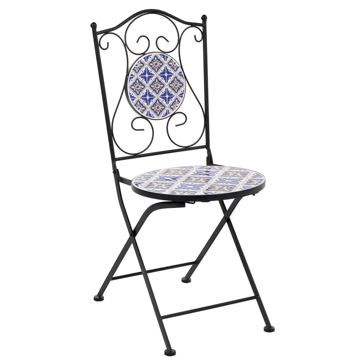 GARTENSTUHL 2er Set klappbar Metall Weiß/Blau Siponto - Blau/Schwarz, Metall (40/90/44cm) - Beliani