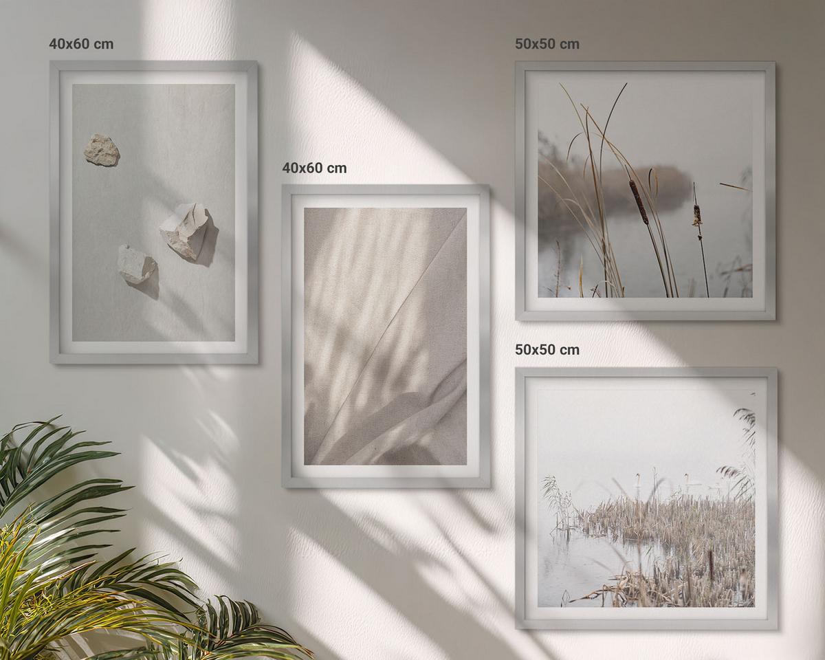 BILDER SET 4er Set - 50x50 cm & 40x60 cm Silberner Rahmen - Nahaufnahmen der Struktur im Boho-Stil - Silberfarben, Kunststoff (50/50cm) - TULUP