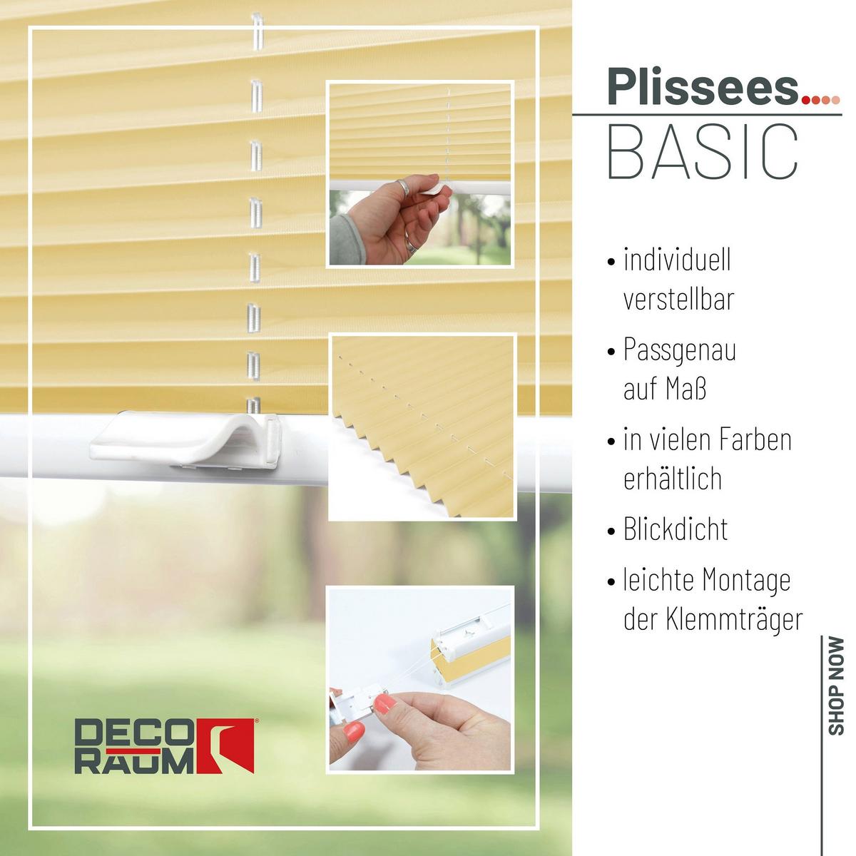 PLISSEE Basic 115 x 150cm Klemmfix ohne Bohren - Hellgelb, Textil (115/150cm) - Deco-Raum