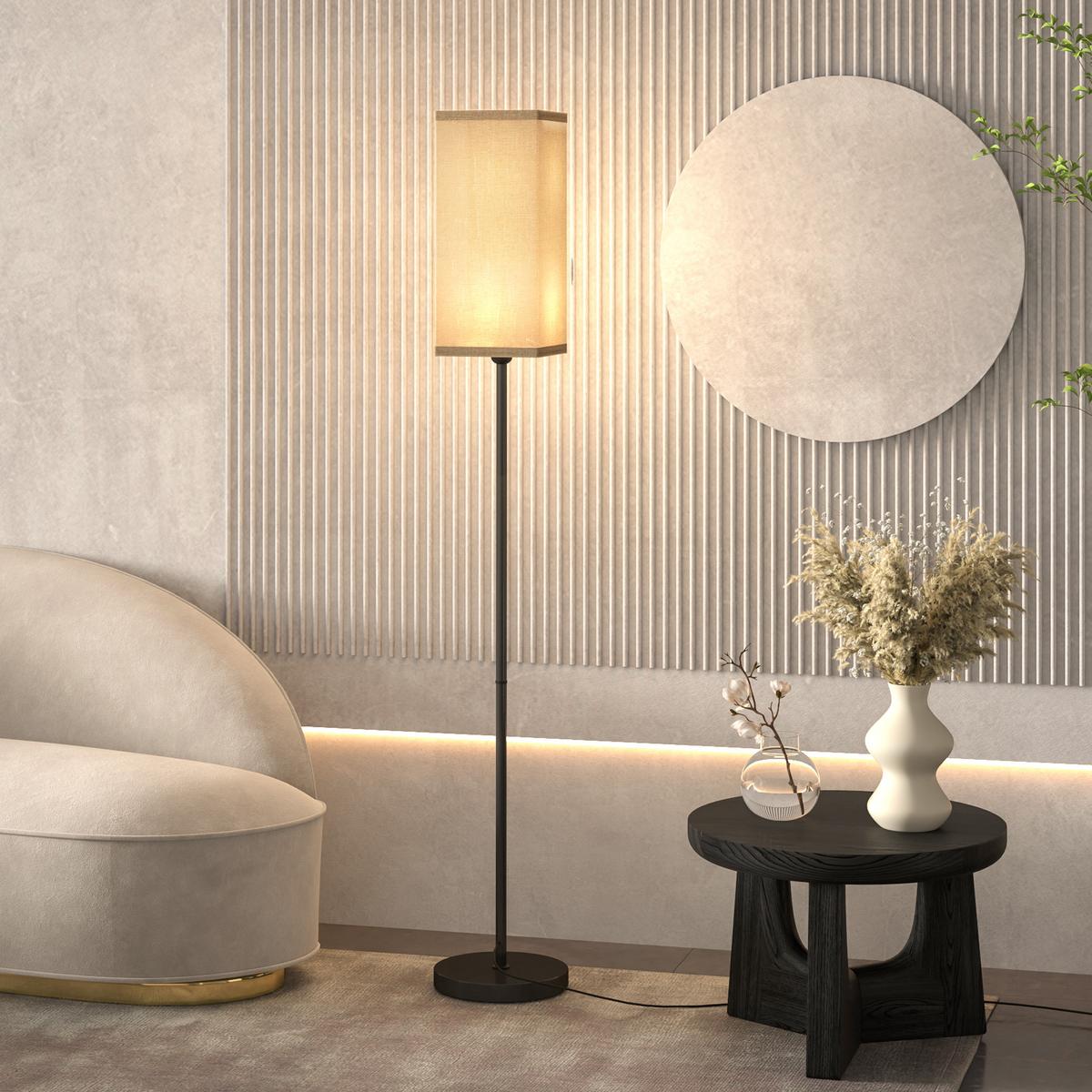 MODERNE Stehlampe mit Kunstleinen-Schirm, Fußschalter, für Wohnzimmer Schwarz - Schwarz, Kunststoff (25/25/161.5cm) - HOMCOM
