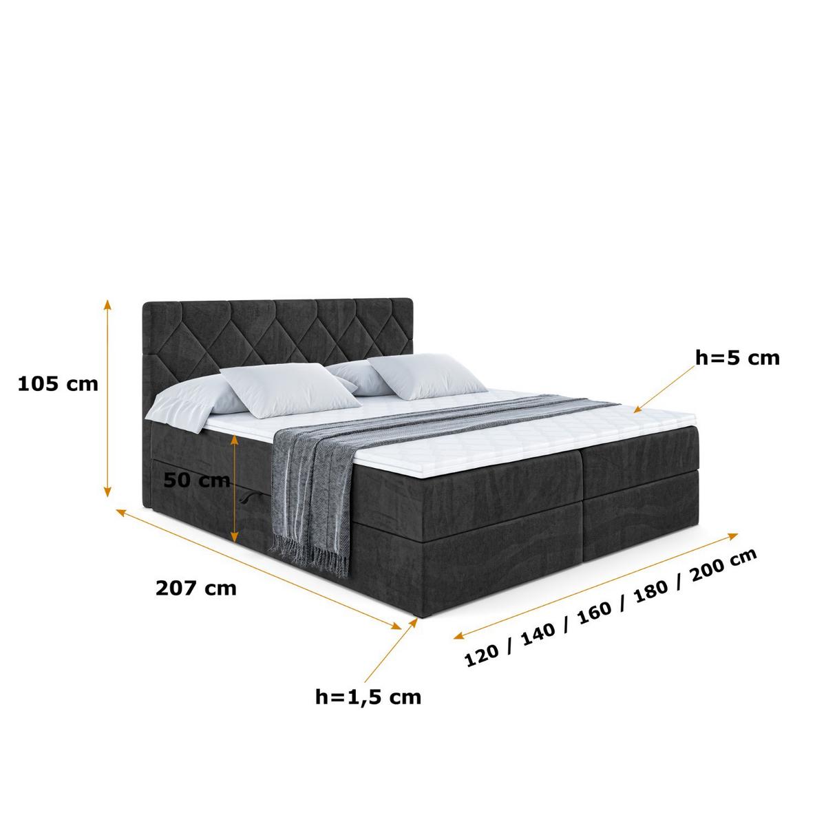 BOXBETT mit Matratze H4 und Lattenrost - CATOR - 140 x 200 - Schwarz - Schwarz, Holzwerkstoff (140/200cm) - ALTDECOR