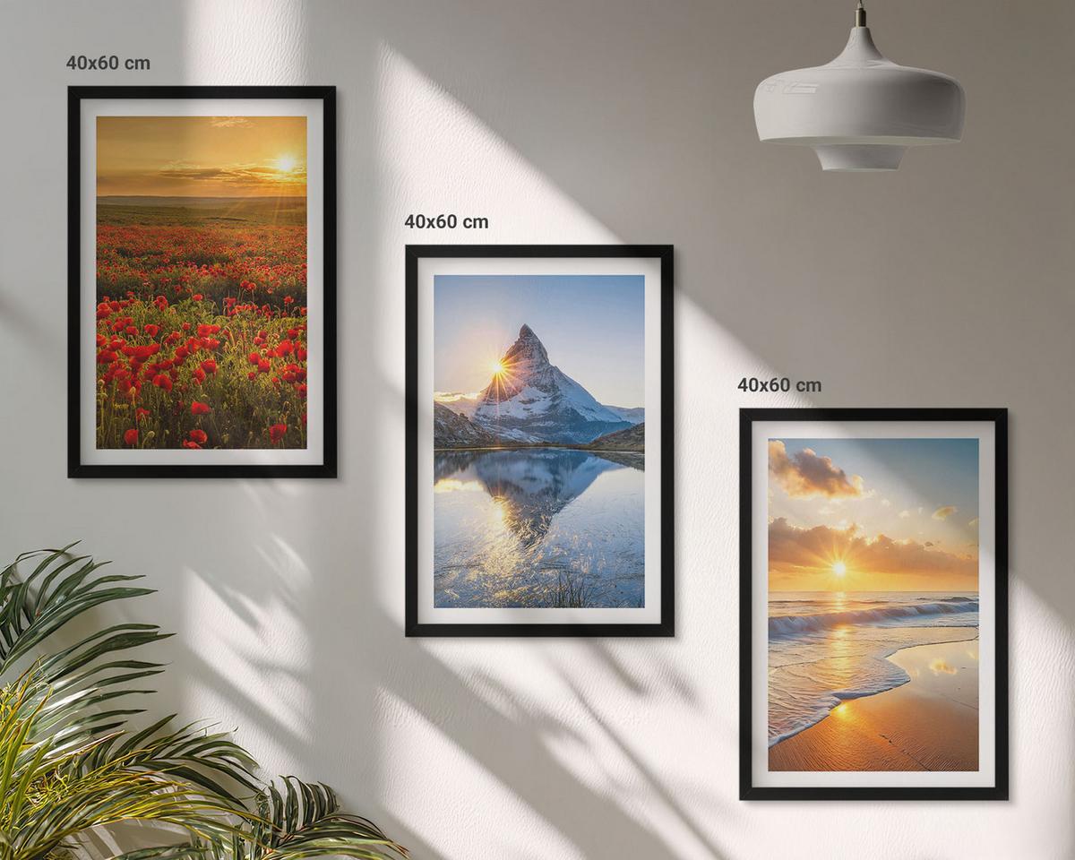 BILDER SET 3er Set - 40x60 cm Schwarzer Rahmen - Landschaften aus Bergen und Meeren im Westen - Schwarz, Kunststoff (40/60cm) - TULUP