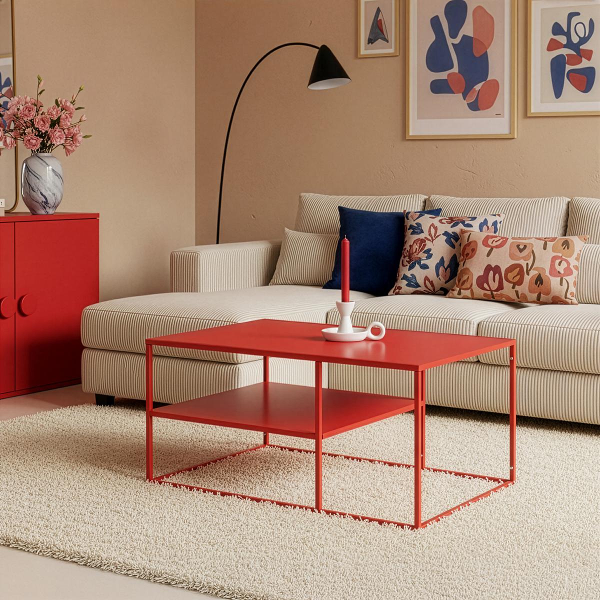 COUCHTISCH Solund 45/90/60 cm - Rot, Metall (60/90/45cm) - [en.casa]