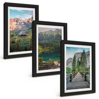 BILDER SET 3er Set - 20x30 cm Schwarzer Rahmen - Berglandschaft See Brücke - Schwarz, Kunststoff (20/30cm) - TULUP