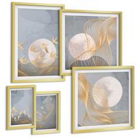 BILDER SET 5er Set - 50x50 cm & 20x30 cm & 40x60 cm Goldrahmen - Weiße Pferde - Goldfarben, Kunststoff (40/60cm) - TULUP