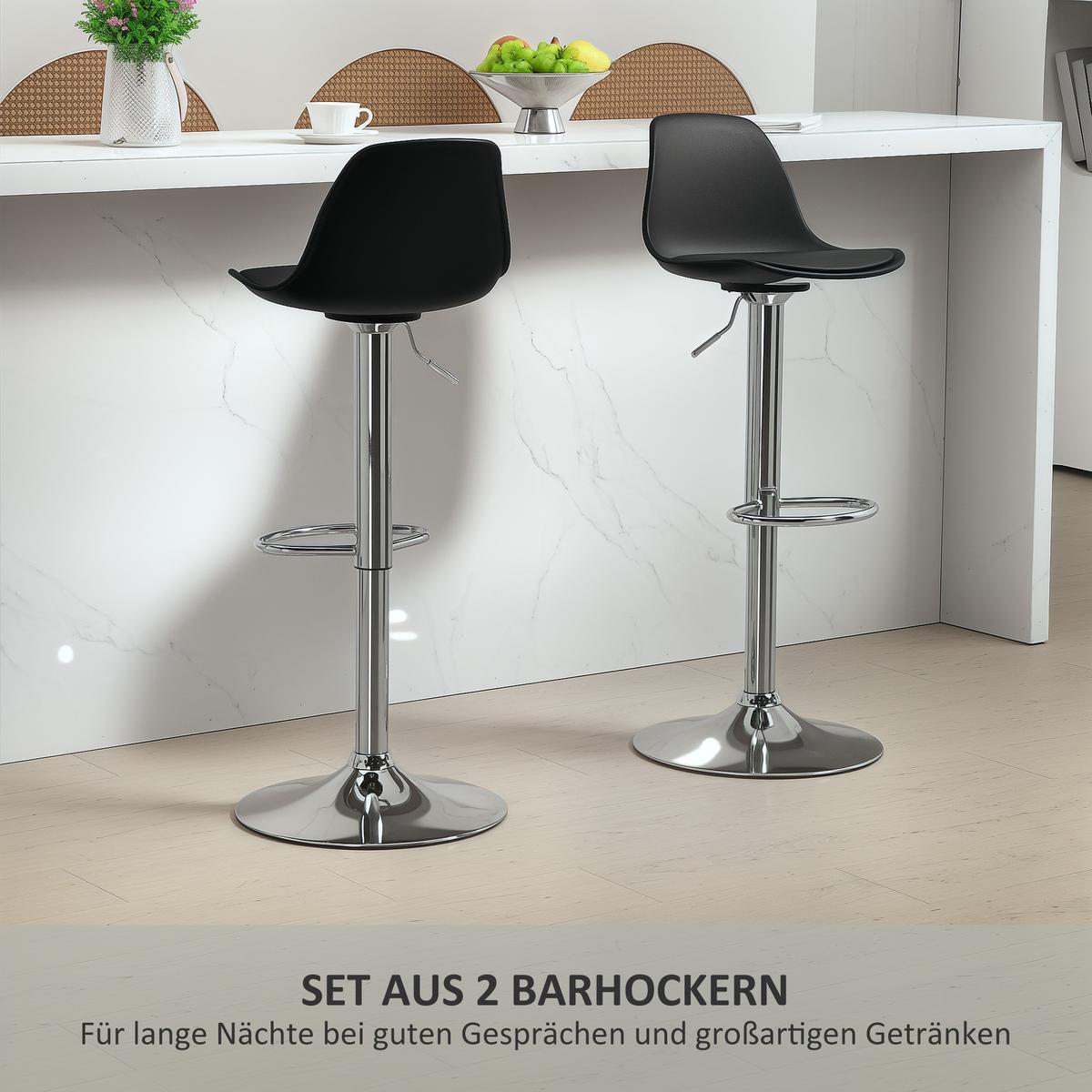 BARHOCKER 2er Set, Gepolstert Barstuhl mit Stahlgestell, Lehne für Küche Schwarz - Schwarz, Leder (41/104/42cm) - HOMCOM