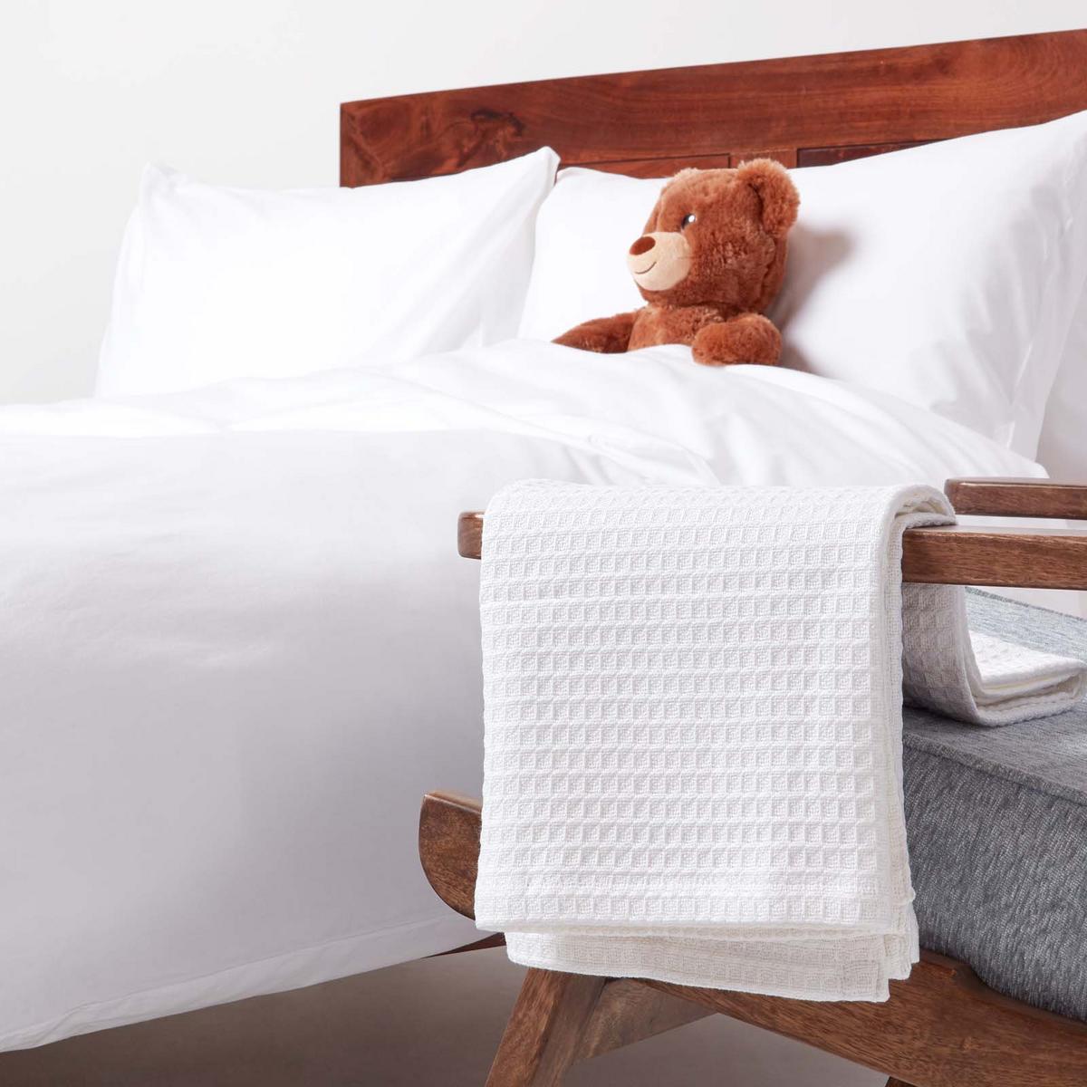 BABYDECKE Waffelpiqué 125/150 cm, Bio-Baumwolle - Weiß, Textil (125/150cm) - Homescapes