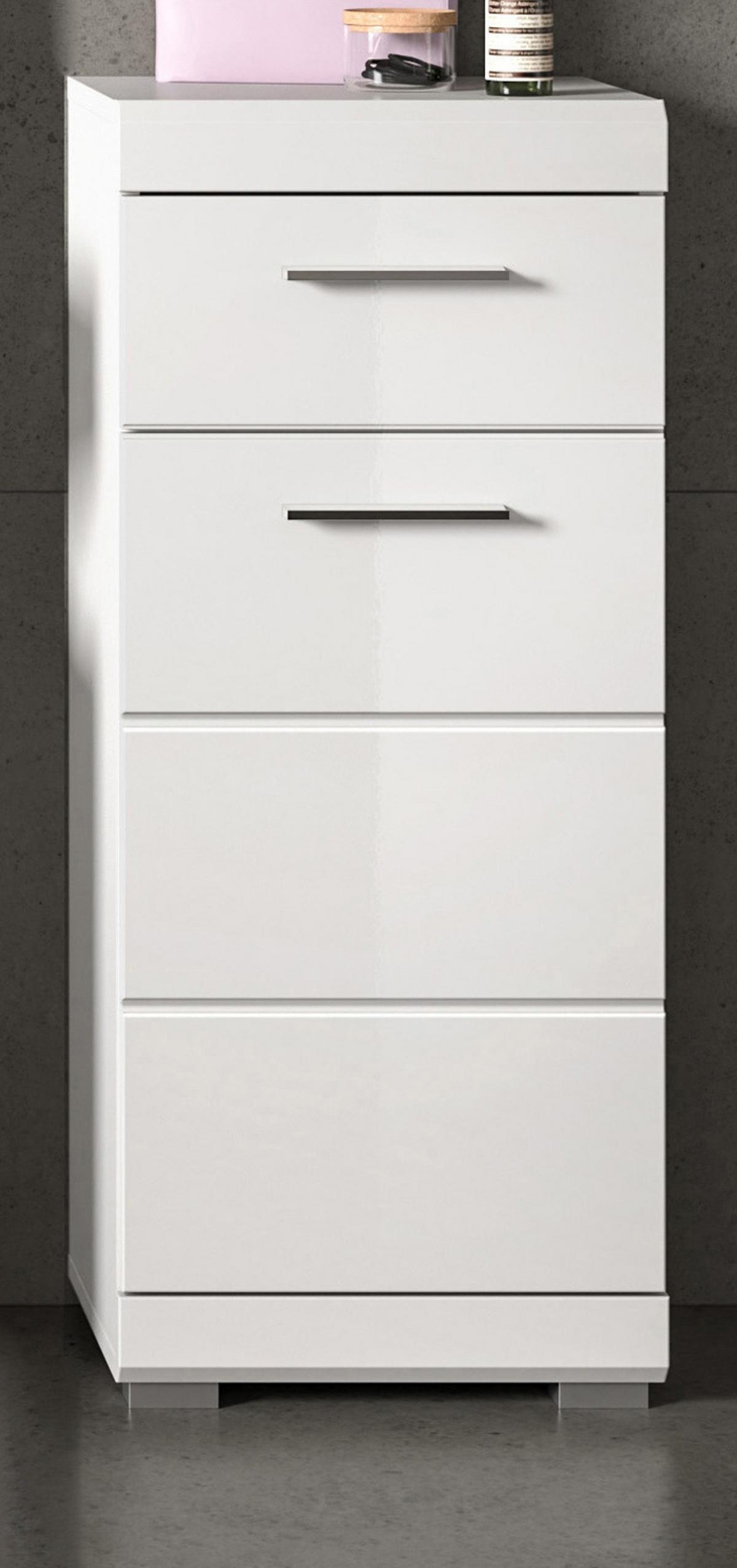 BADKOMMODE weiß Hochglanz 37 x 88 cm, Badschrank mit Vollauszug - Weiß Hochglanz/Silberfarben, Holzwerkstoff/Kunststoff (37/88/31cm) - Inn.Furn