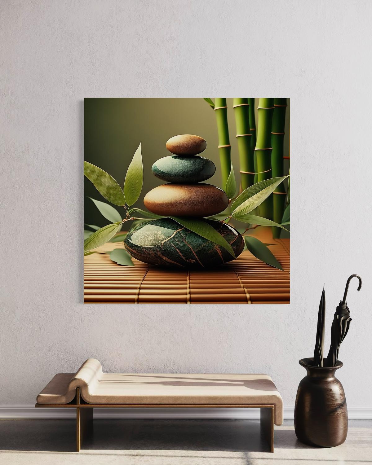 WANDBILD zen spa steine - Grün, Textil (40/40cm) - Feeby