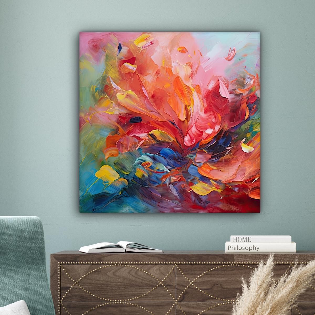 LEINWANDBILD Ölgemälde - Kunst - Abstrakt - Farbenfroh Deko Groß 90x90 cm - Altrosa, Textil (90/90cm) - MuchoWow