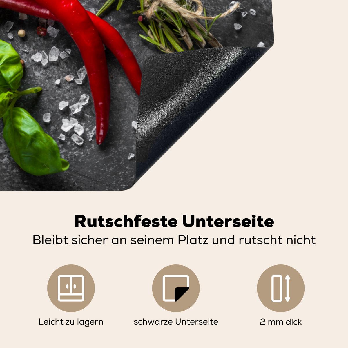 HERDABDECKPLATTE Pfeffer - Kräuter - Gewürze - Beton Induktionsmatte 71x52 cm - Rot, Kunststoff (71/52/0.2cm) - MuchoWow