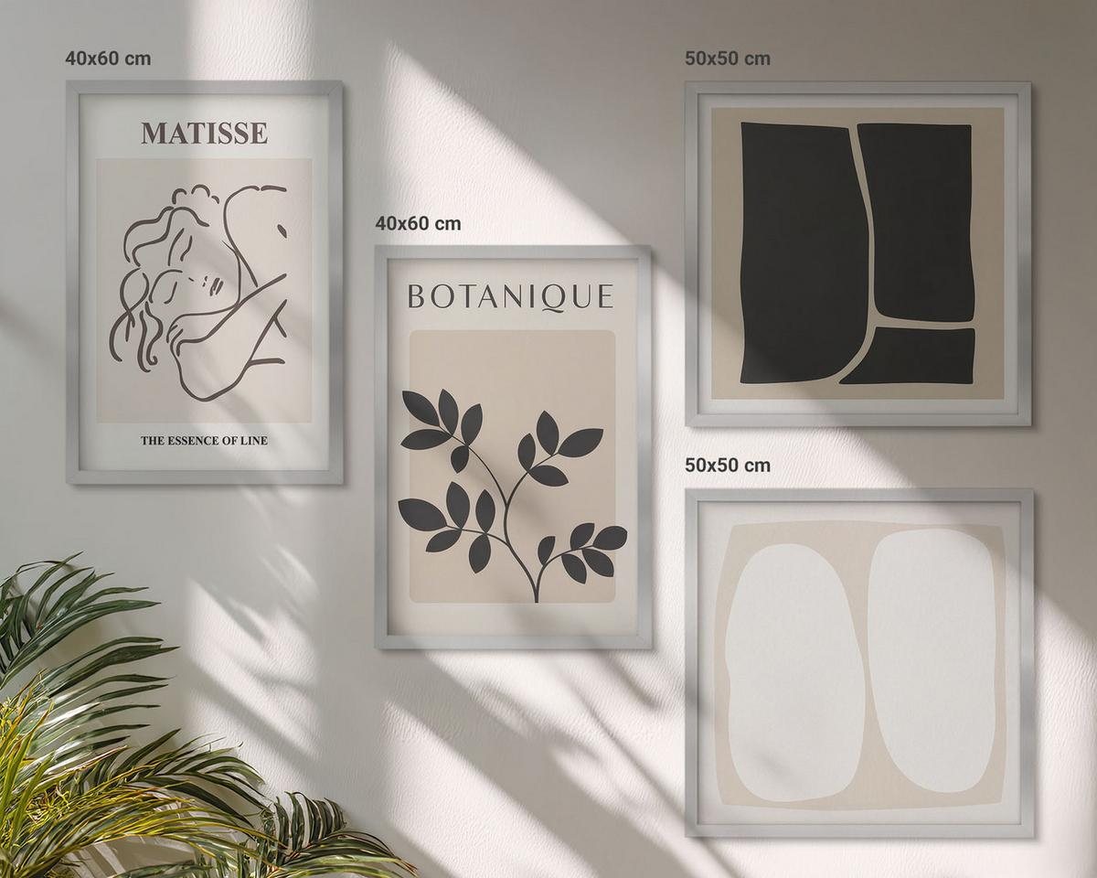 BILDER SET 4er Set - 50x50 cm & 40x60 cm Silberner Rahmen - Matisses stilvolle Pflanzenbilder - Silberfarben, Kunststoff (50/50cm) - TULUP