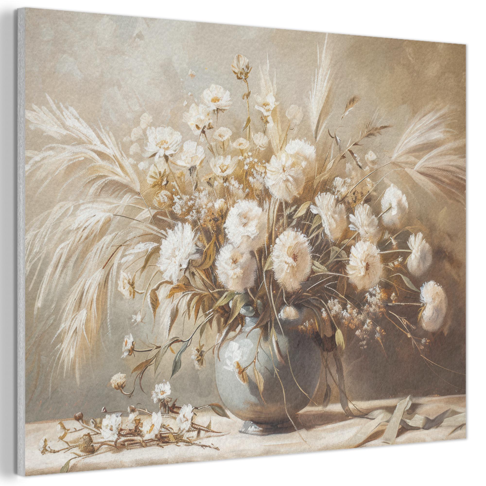 AKUSTIKBILD Blumen - Vase - Stilleben - Beige Gemälde 80x60 cm - Creme, Kunststoff (80/60/0.9cm) - MuchoWow