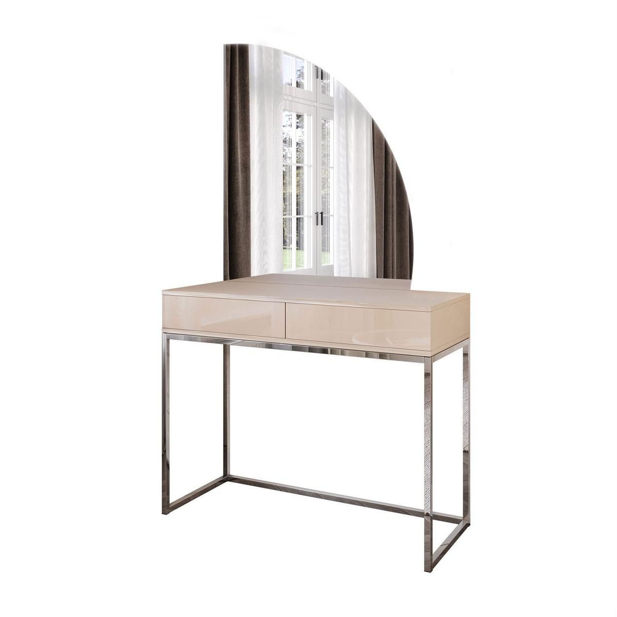 SCHMINKTISCH QUINNIE KASCHMIR mit LED-Spiegel Chrom rechts PUSH OPEN - Kaschmir/Silberfarben, Holzwerkstoff (100/175/42cm) - Lookway