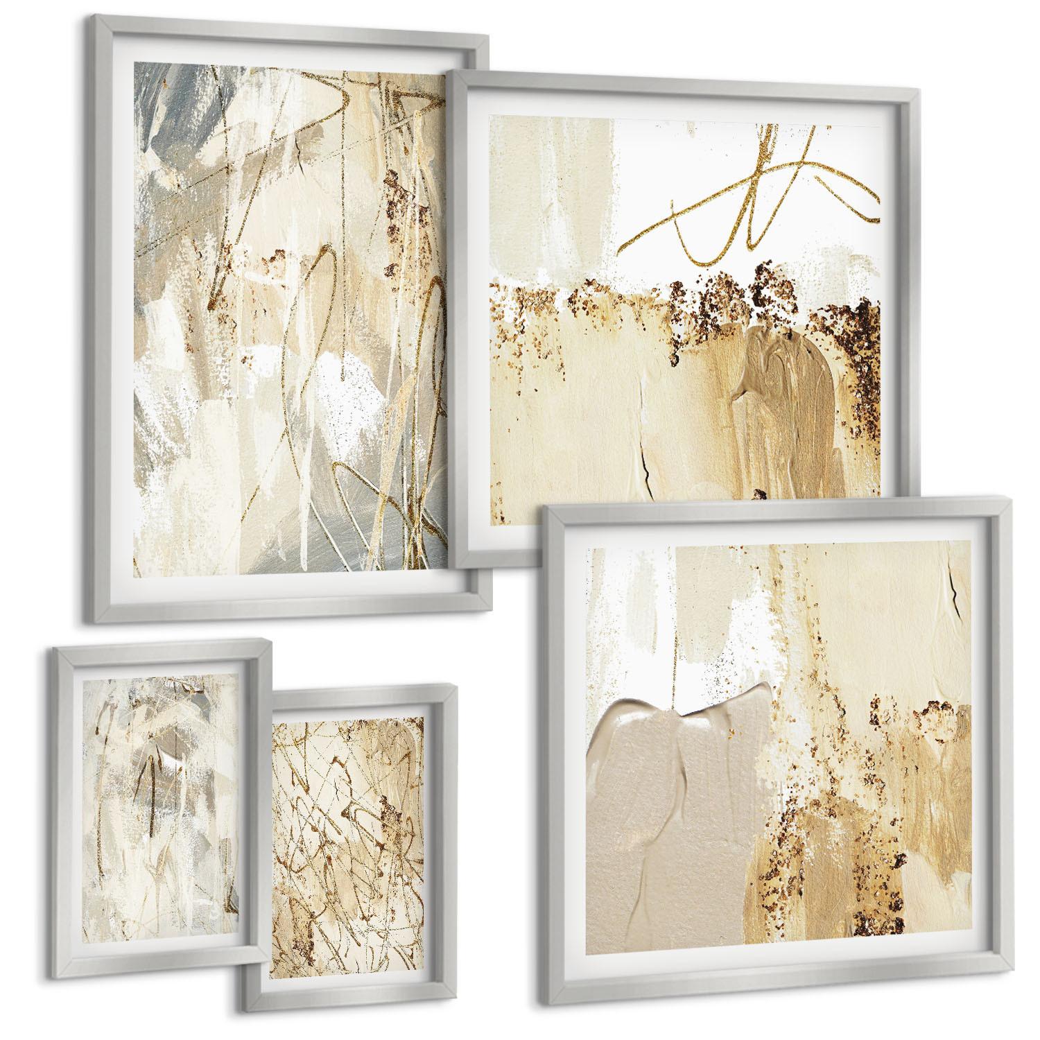 BILDER SET 5er Set - 50x50 cm & 20x30 cm & 40x60 cm Silberner Rahmen - Haus am Wasser, Toastsegelboot - Silberfarben, Kunststoff (40/60cm) - TULUP