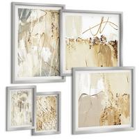 BILDER SET 5er Set - 50x50 cm & 20x30 cm & 40x60 cm Silberner Rahmen - Haus am Wasser, Toastsegelboot - Silberfarben, Kunststoff (40/60cm) - TULUP