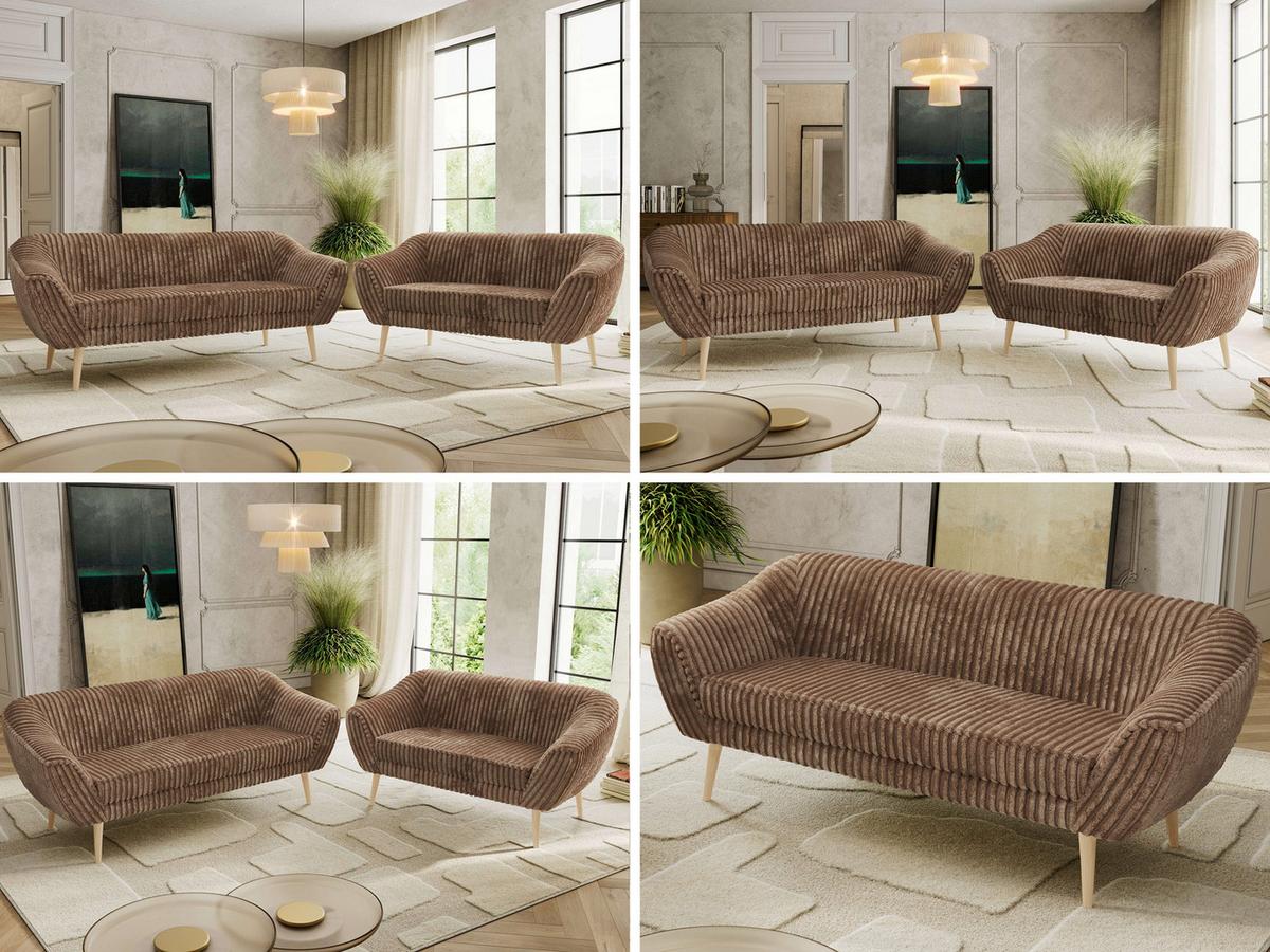 SITZGARNITUR PIRS 3+2 - Braun Cord - Holzbeine - Buchefarben/Braun, Holzwerkstoff/Textil (180/75/74cm) - MKS