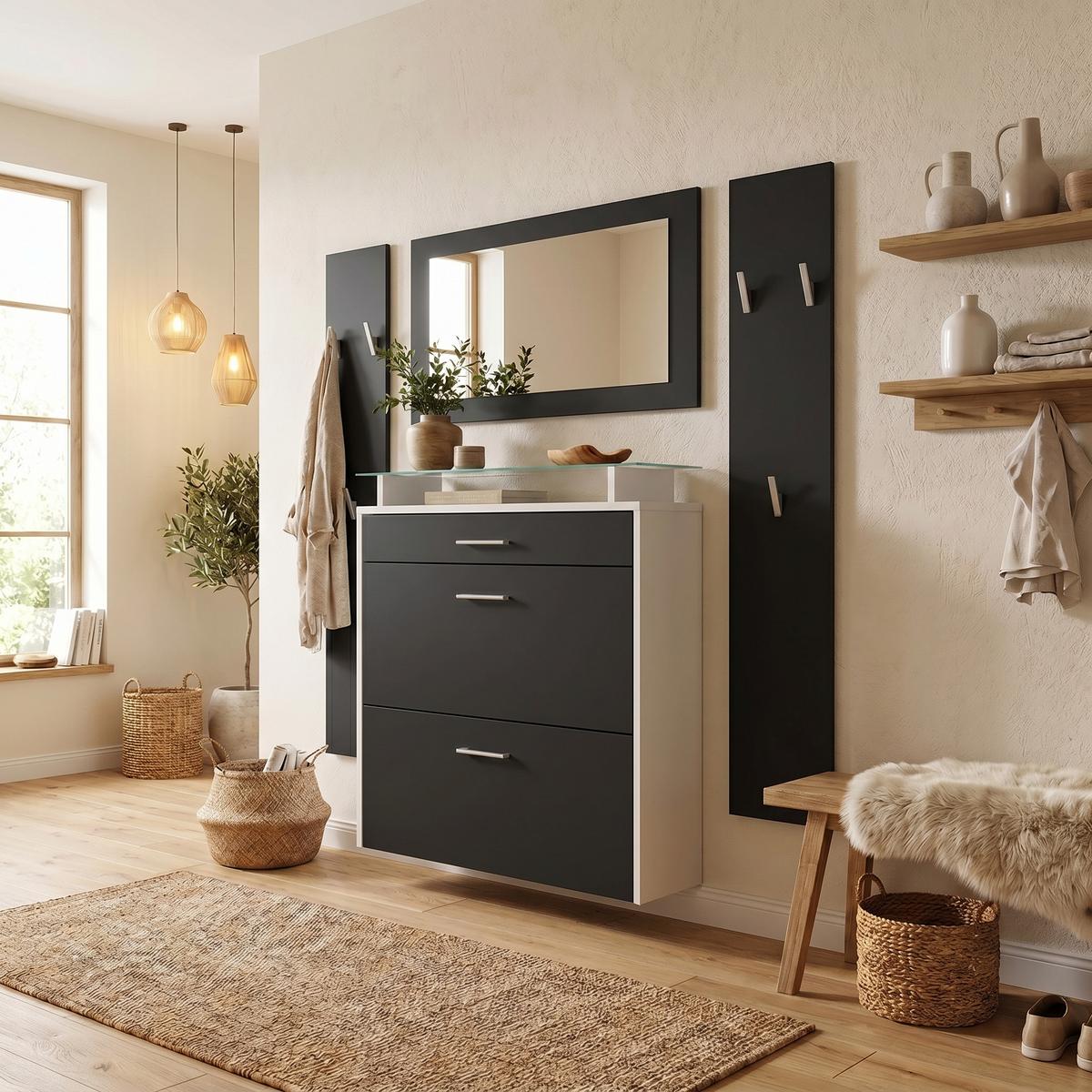 GARDEROBE Malea Front in Schwarz matt - Schwarz, Holzwerkstoff (180/180/23cm) - Vladon
