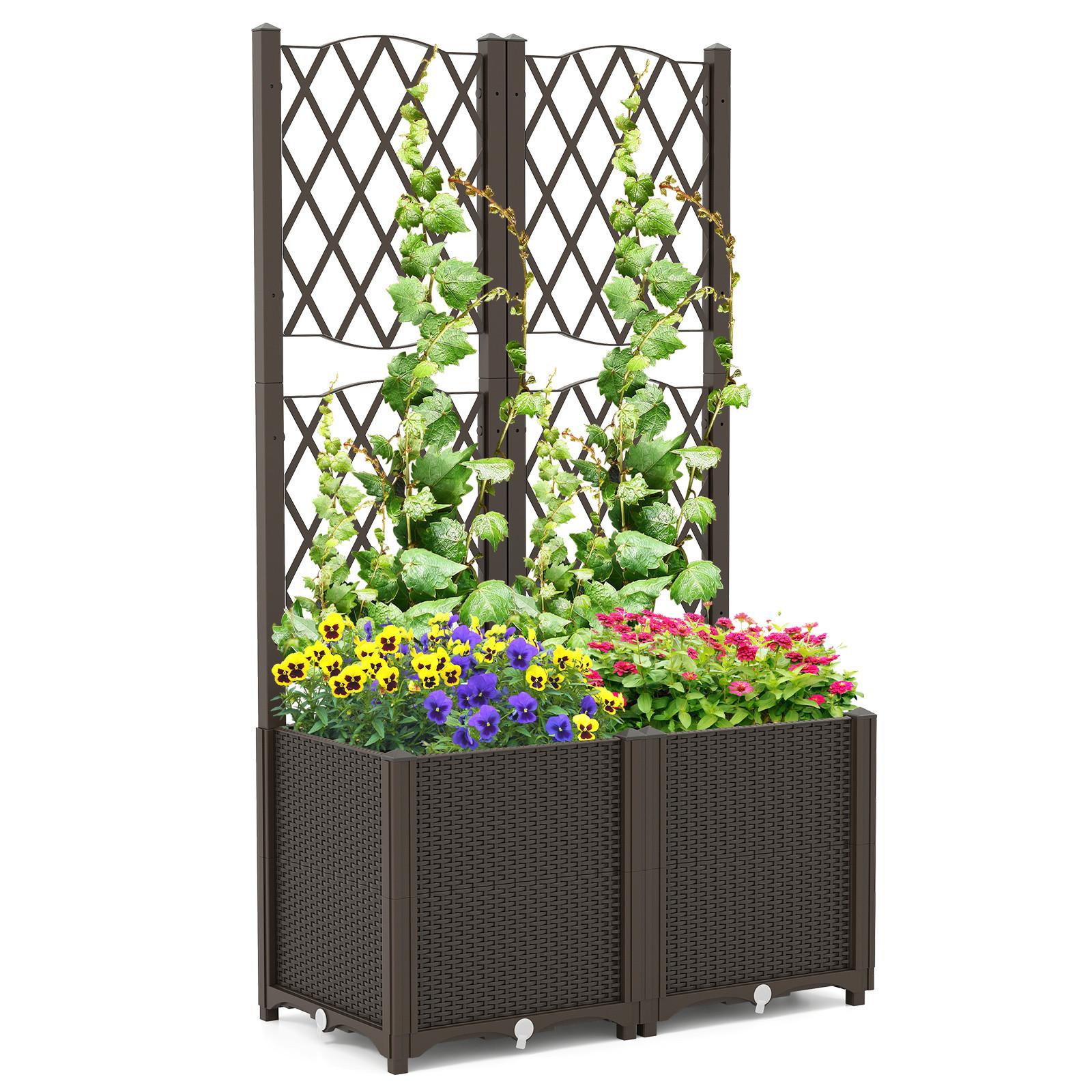 BLUMENKASTEN mit Rankgitter braun - Braun, Holz (80/122/40cm) - COSTWAY