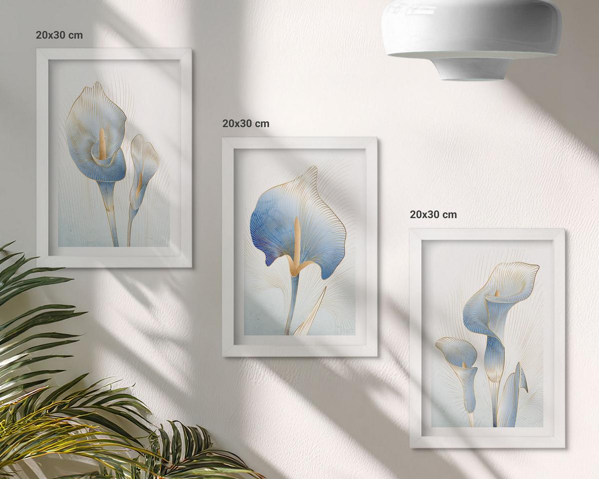 BILDER SET 3er Set - 20x30 cm Weißer Rahmen - Blaue Blumen im Hintergrund - Weiß, Kunststoff (20/30cm) - TULUP