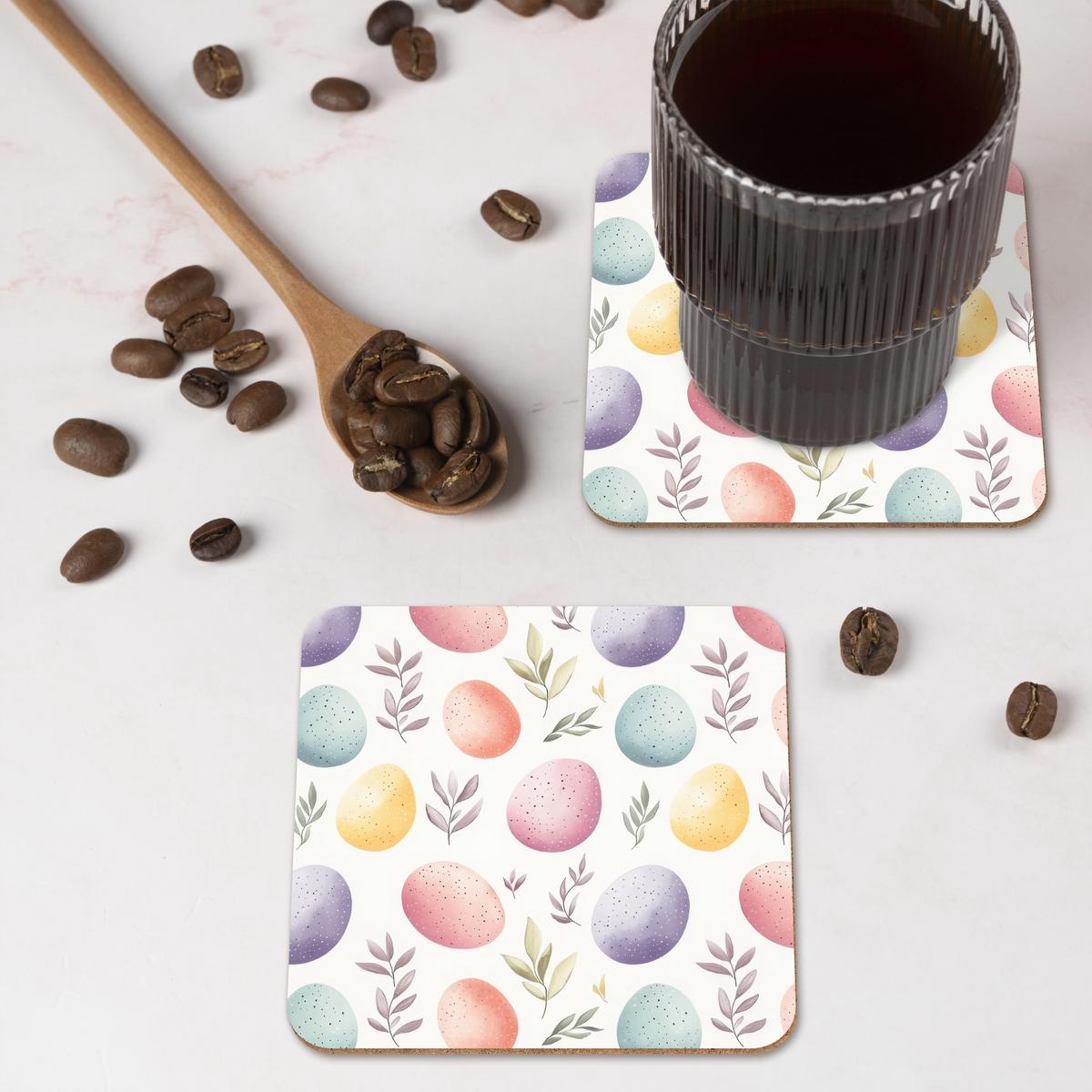 GLASUNTERSETZER 6er-Set Eier - Bunt - Muster Zubehör für Getränke 10x10 cm - Weiß, Naturmaterialien (10/0.2cm) - MuchoWow