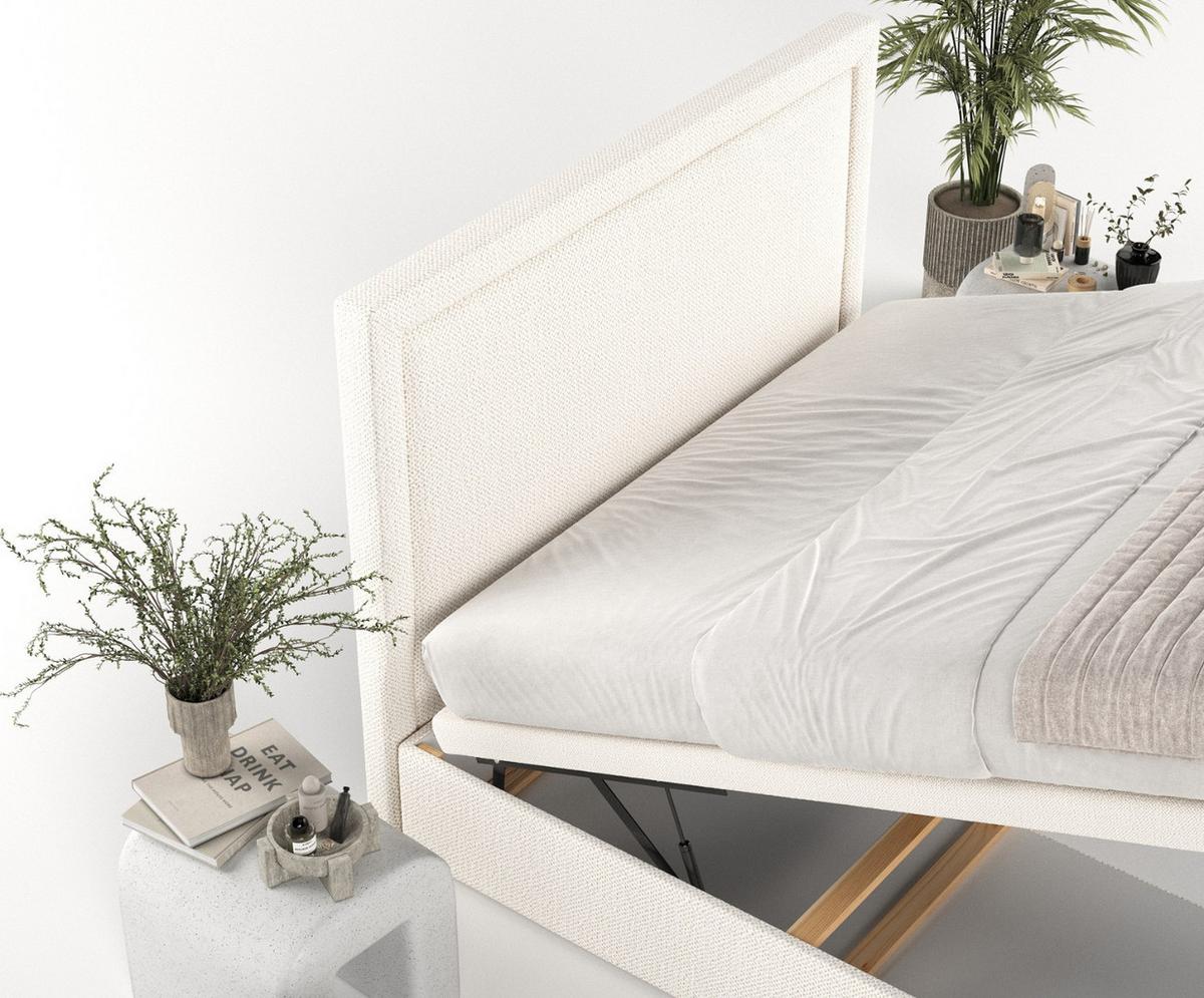 POLSTERBETT Salma mit Stauraum 140/200 cm Creme im Alta Stoff - Creme/Schwarz, Holz/Holzwerkstoff (140/200cm) - AltaBeds