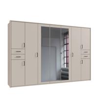 DREHTÜRENSCHRANK B313/H210/T58 cm, Beige Grau, Kleiderschrank m.Passepartout&3Spiegeltüren&Schubkästen,Griffe schwarz/ 22586 - Greige/Beige, Holzwerkstoff/Kunststoff (313/210/58cm) - luma-home