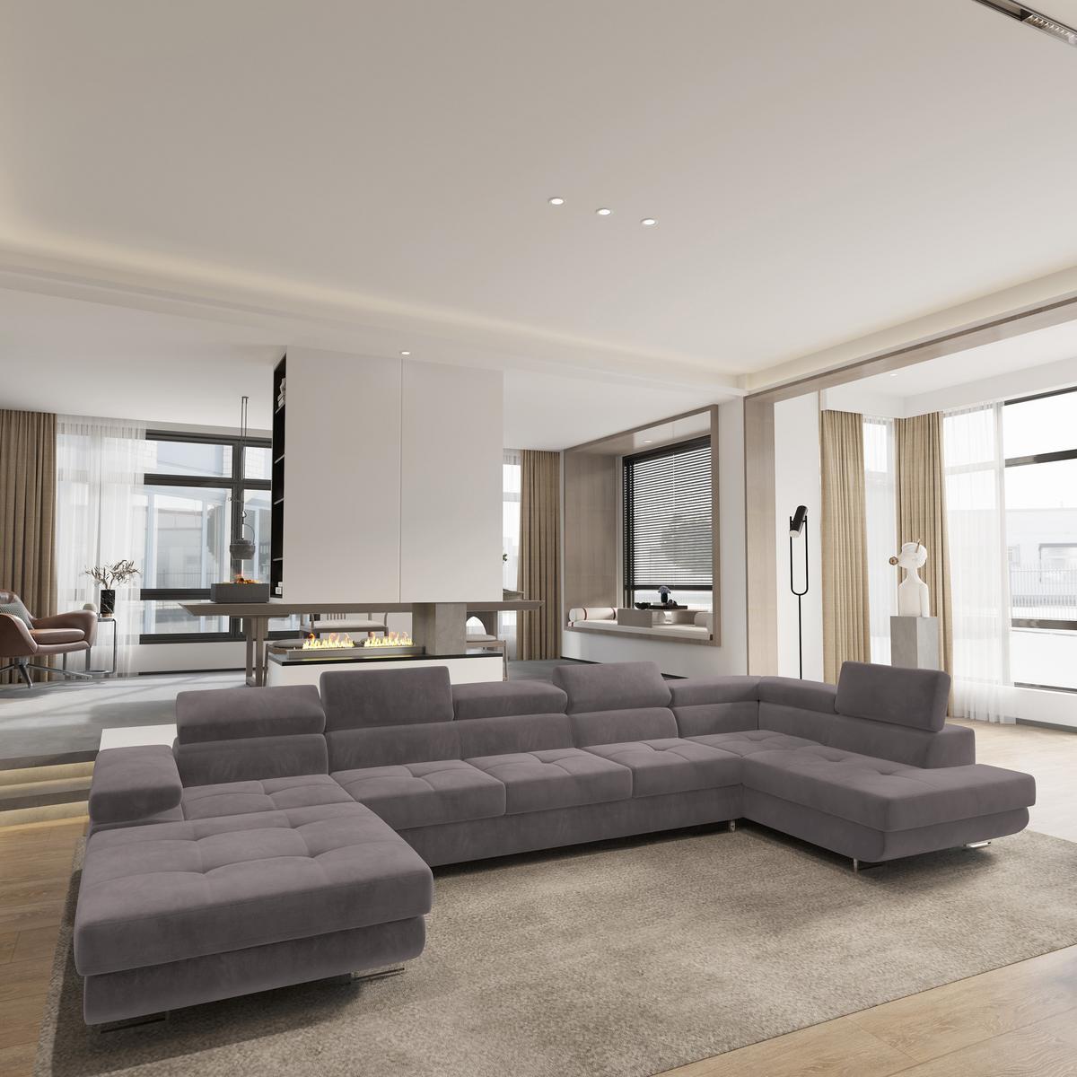 WOHNLANDSCHAFT TORIVA R-S Lila Velours-Stoff mit Schlaffunktion - Lila, Holz (418/90/202cm) - MASSENO