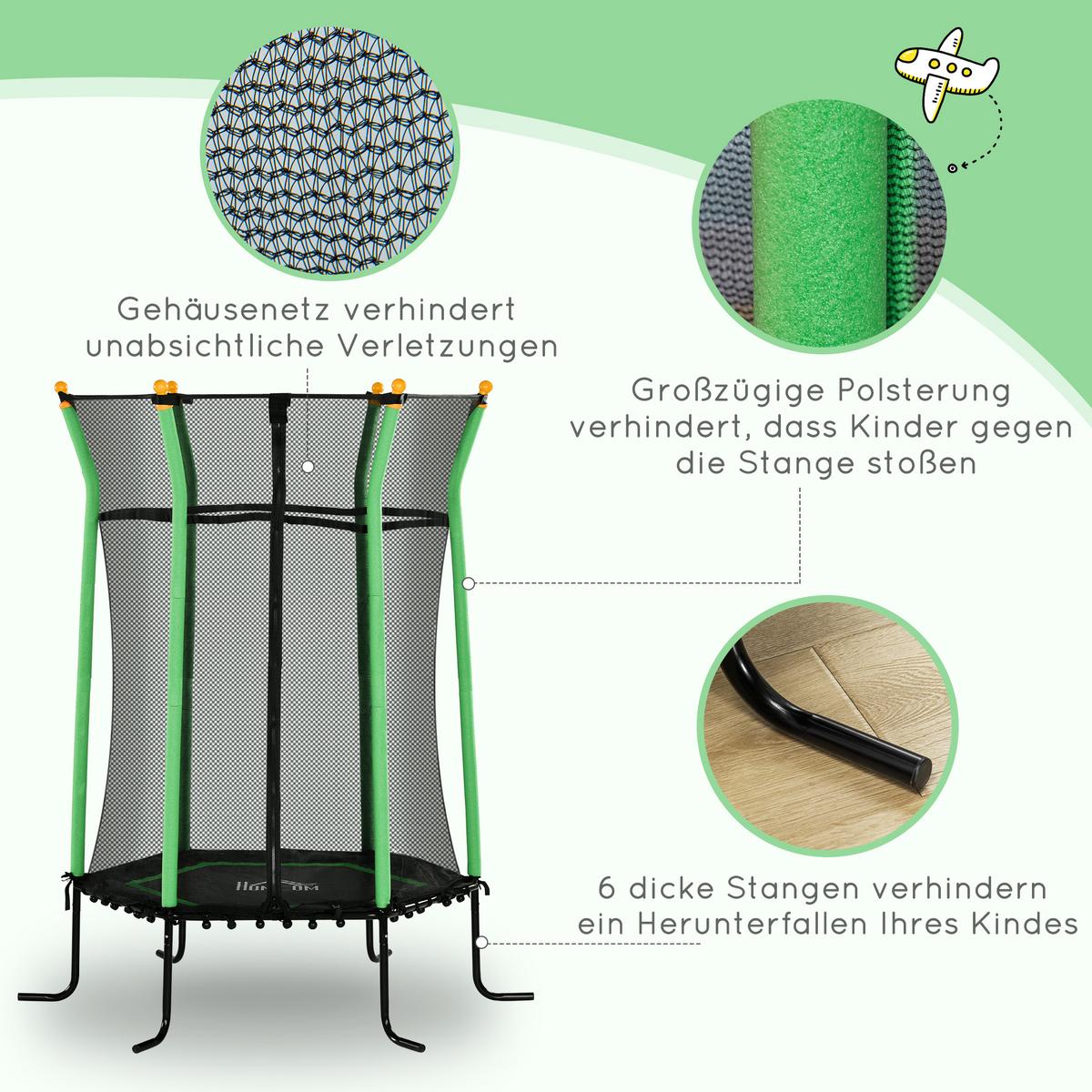 KINDERTRAMPOLIN Stahl Kunststoff Grün - Grün, Metall (111/122cm) - HOMCOM