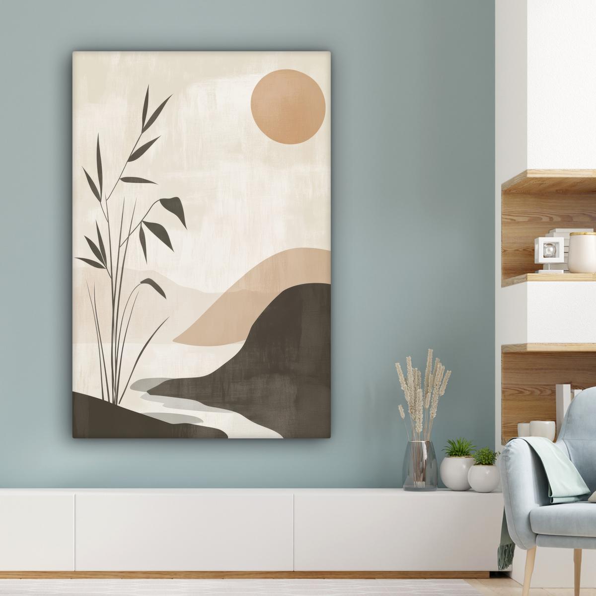LEINWANDBILD Japandi - Landschaft - Beige Deko XXL 80x120 cm - Cognac, Textil (80/120cm) - MuchoWow