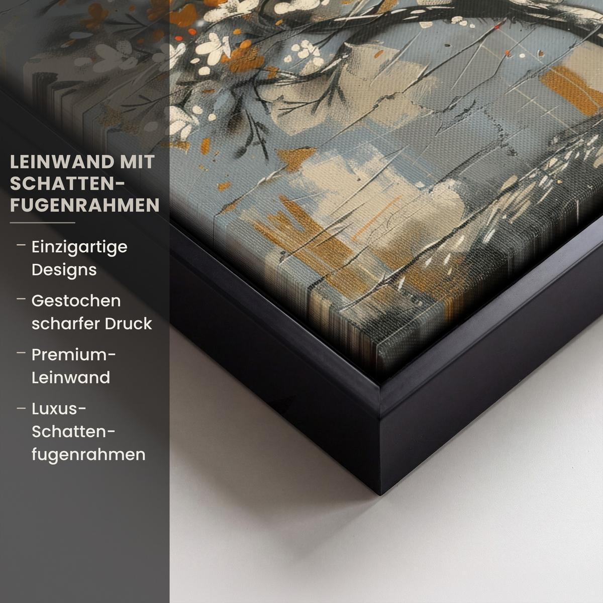 LEINWAND Bilder mit Rahmen - Baum - Graffiti - Banksy-Stil - Ballon-Mädchen - 30x20 - Blaugrau, Textil (30/20cm) - MuchoWow