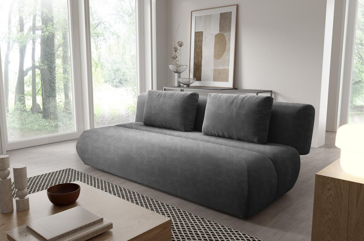 BETTSOFA ATOMO Grau Velours-Stoff mit Schlaffunktion - Grau, Holz (217/82/134cm) - MASSENO