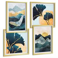 BILDER SET 4er Set - 50x50 cm & 40x60 cm Goldrahmen - Abstrakte ästhetische Berge - Goldfarben, Kunststoff (50/50cm) - TULUP