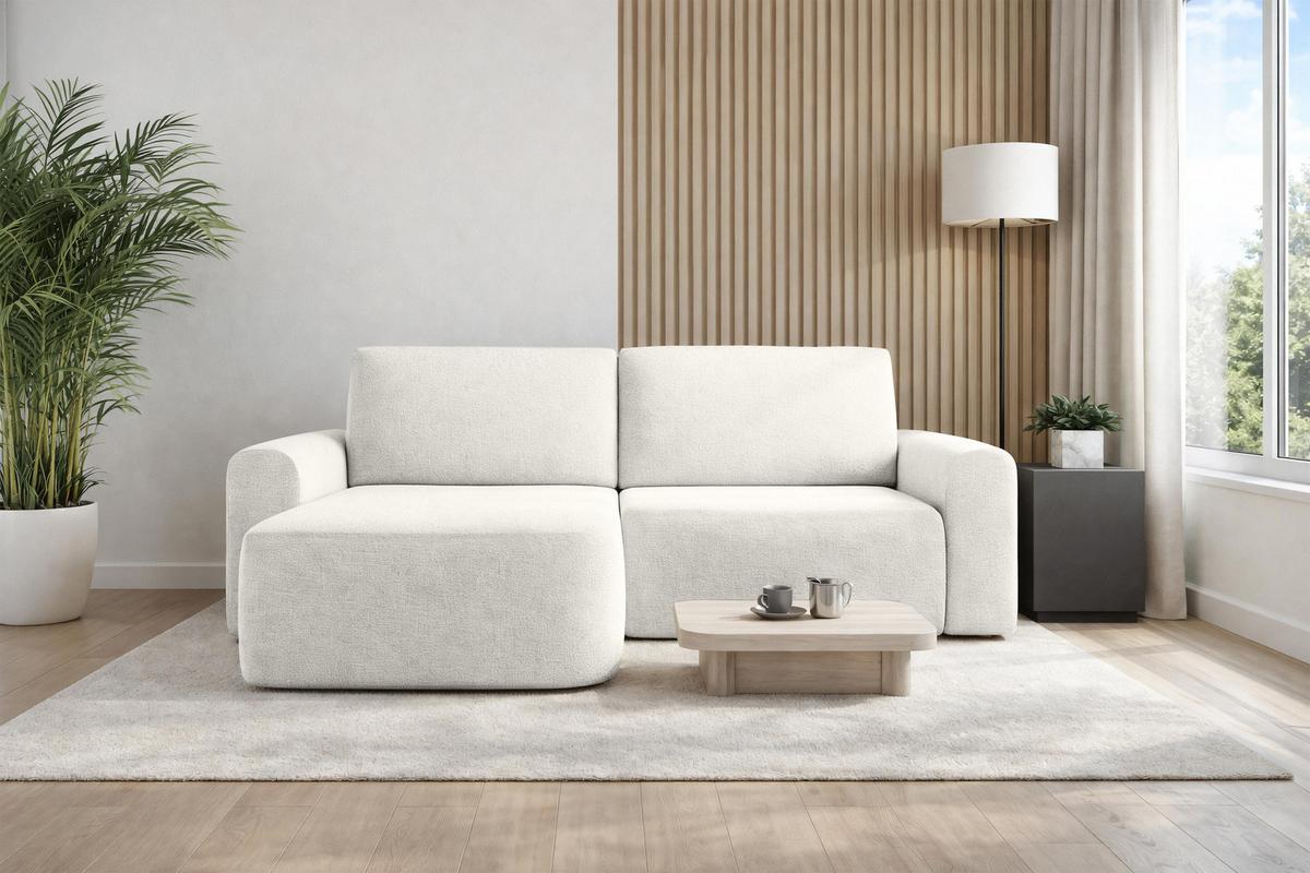 ECKSOFA L Form Otterton Creme 250/180/95 cm Links mit Schlaffunktion - Creme/Schwarz, Kunststoff/Textil (180/250cm) - AX Living