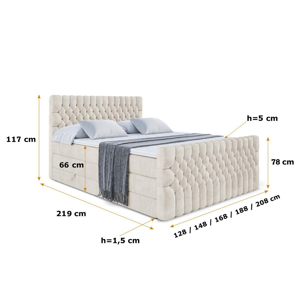 BOXSPRINGBETT SERENE-Z KING - 140 x 200 - H3/H4 - Ecru - Ecru, Holzwerkstoff (140/200cm) - ALTDECOR