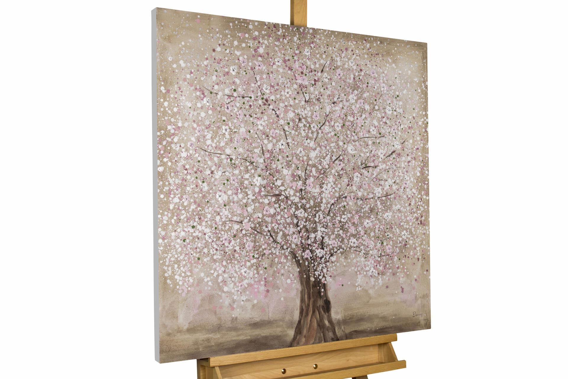 ACRYLBILD HANDGEMALT 80/80 cm - Pink/Braun, Holz/Textil (80/80cm) - KUNSTLOFT