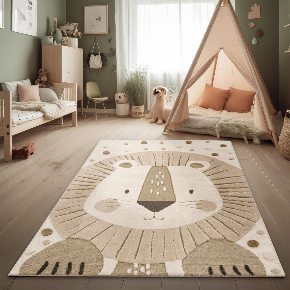 KINDERTEPPICH, mit Löwen-Motiv, aus Polyester, Beige, 160 x 220 cm - Beige, Textil (220/160cm) - KADIMA DESIGN