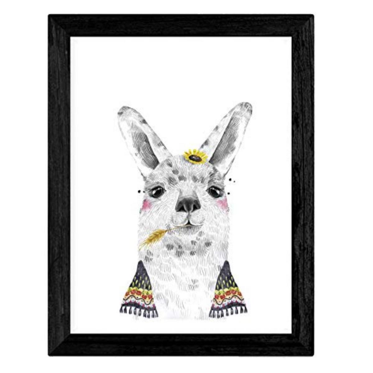 POSTER Set mit 4 „Tiere mit Hüten und Schale“ A4 Schwarzer Rahmen - Schwarz, Papier (29.7/3cm) - Nacnic