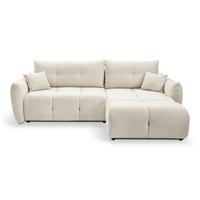 ECKSOFA MODA E Creme Geflochtener Stoff mit Schlaffunktion - Creme, Holz (257/177cm) - MASSENO