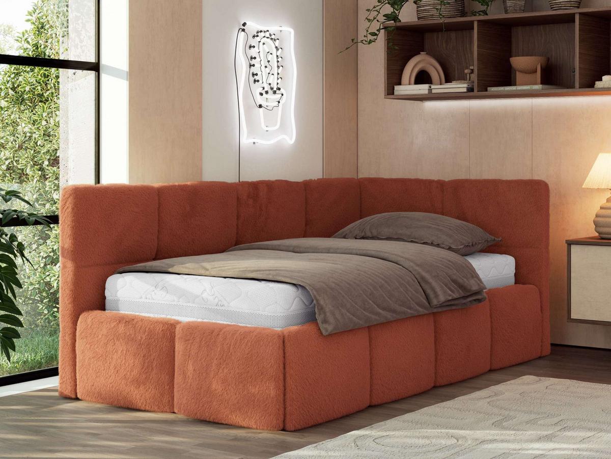 JUGENDBETT ARVO 90/200 - Orange Plüsch - Foam-Matratze - Rechts Seite - Orange, Textil (90/200cm) - MKS