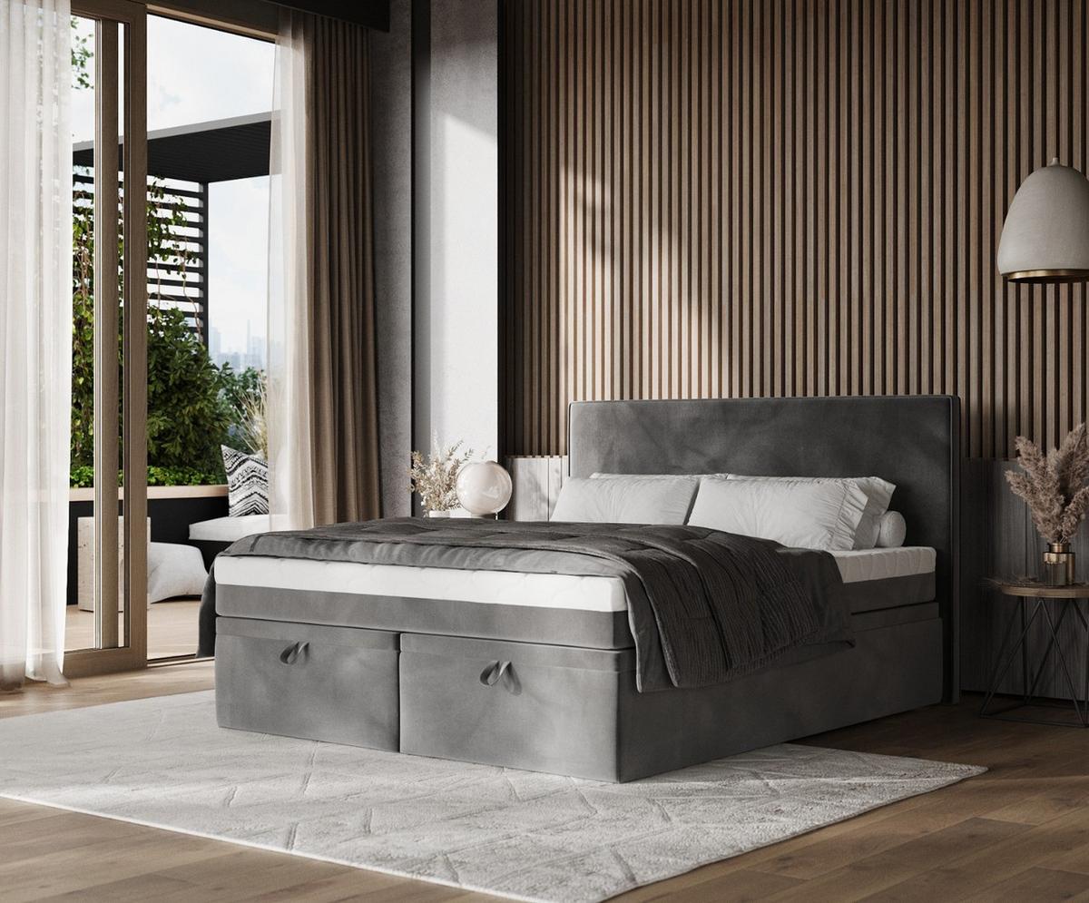 BOXBETT Zalla 160/200 cm Grau im Kronos Stoff - Schwarz/Grau, Holz/Holzwerkstoff (160/200cm) - AltaBeds