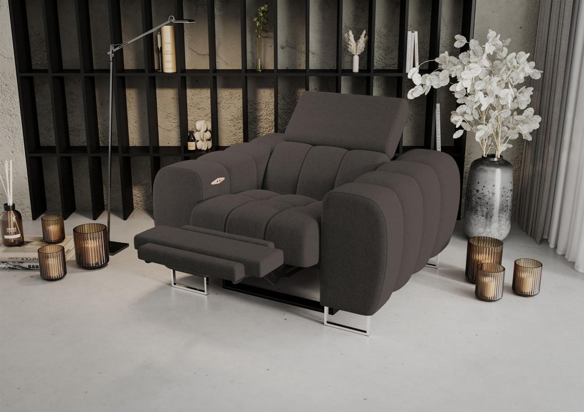 SESSEL Bastien Relax In Stoff Gemma - Dunkelgrau, Holzwerkstoff/Textil (125/95/97cm) - Fun Möbel
